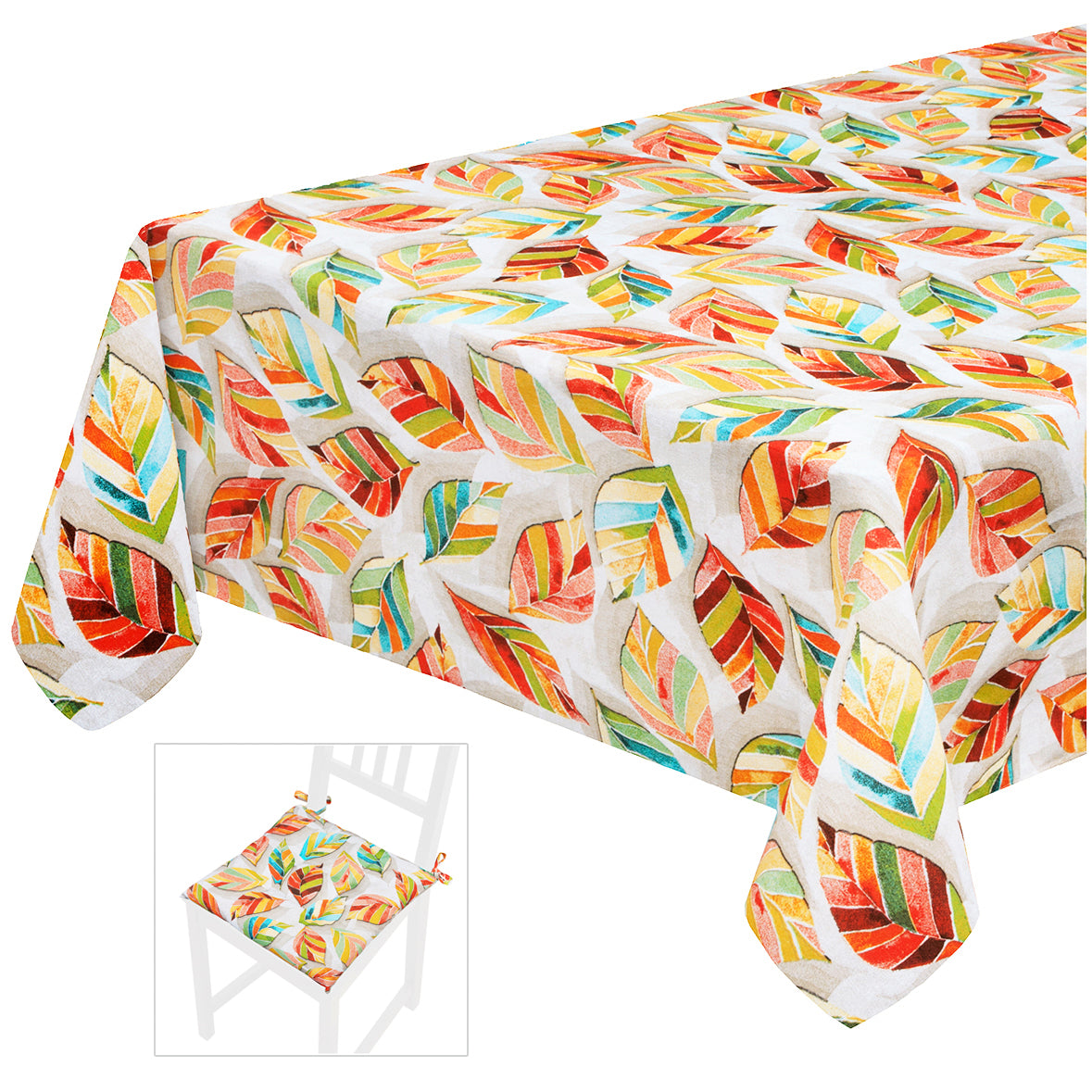 COORDINATO TOVAGLIA CUSCINO FOGLIE ARCOBALENO
